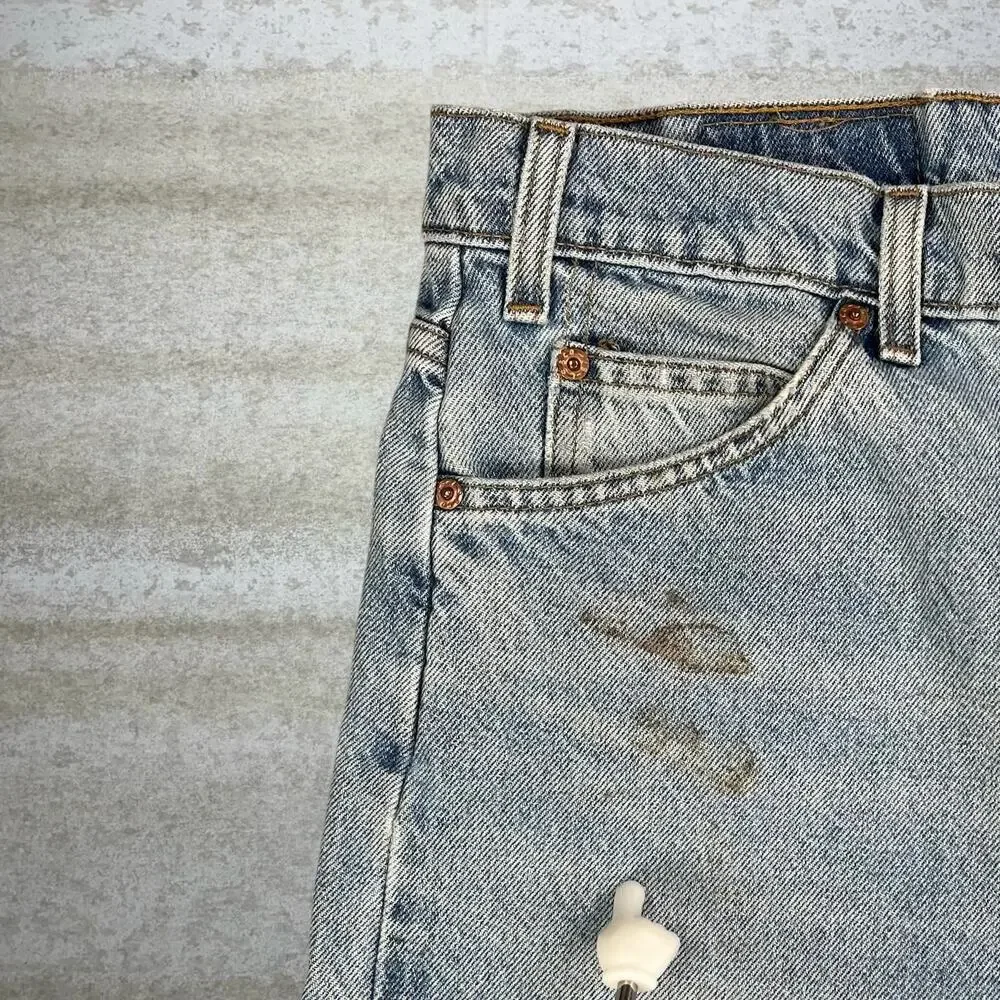 Vintage 90s Levis Jeans 505 34x30 Regular Straight Leg Fit Light Wash Orange Tab